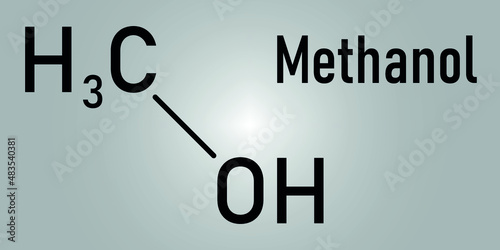 Methanol or methyl alcohol, MeOH, molecule. Highly toxic. Skeletal formula.
