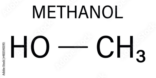 Methanol or methyl alcohol, MeOH, molecule. Highly toxic. Skeletal formula.
