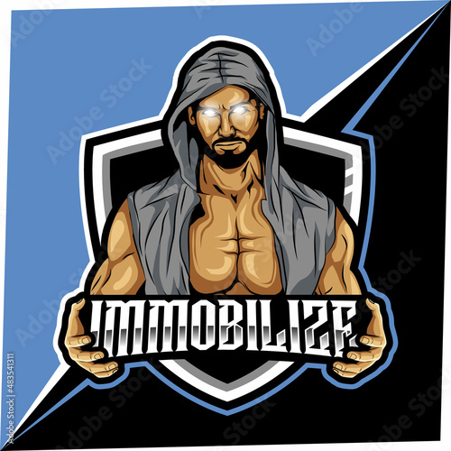 a hacker man with a mysterious and scary hooded strong body