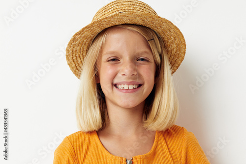 cute girl with blond hair wearing hat fashion smile