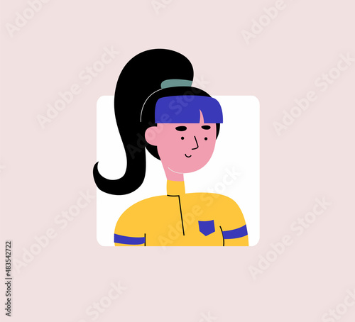 vector illustration of a girl with blue bangs high tail and a yellow suit with a high neck
