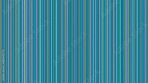 Sfondo con base blu turchese e linee verticali ondulate celesti, arancioni e rosa di diversi spessori. photo