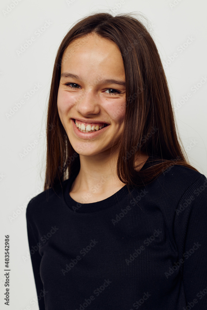 photo pretty girl in a black t-shirt hand gesture fun Lifestyle unaltered photo pretty girl in a black t-shirt hand gesture fun Lifestyle unaltered