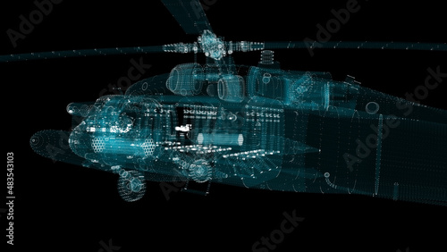 Fototapeta Naklejka Na Ścianę i Meble -  Helicopter Hologram. Military and Technology Concept