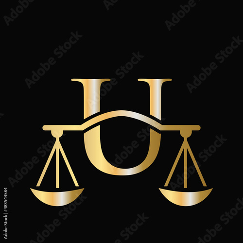 Letter U Scale Attorney Law Logo Design. Initial Pillar, Law firm, Attorney Sign Design On Letter U Concept Template