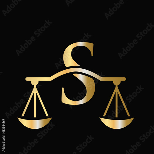 Letter S Scale Attorney Law Logo Design. Initial Pillar, Law firm, Attorney Sign Design On Letter S Concept Template