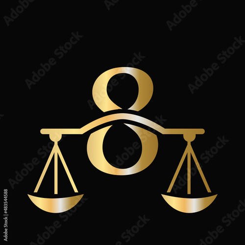 Letter 8 Scale Attorney Law Logo Design. Initial Pillar, Law firm, Attorney Sign Design On Letter 8 Concept Template