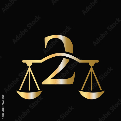 Letter 2 Scale Attorney Law Logo Design. Initial Pillar, Law firm, Attorney Sign Design On Letter 2 Concept Template