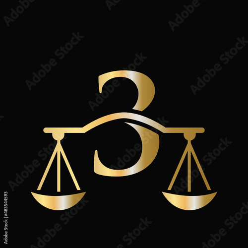 Letter 3 Scale Attorney Law Logo Design. Initial Pillar, Law firm, Attorney Sign Design On Letter 3 Concept Template