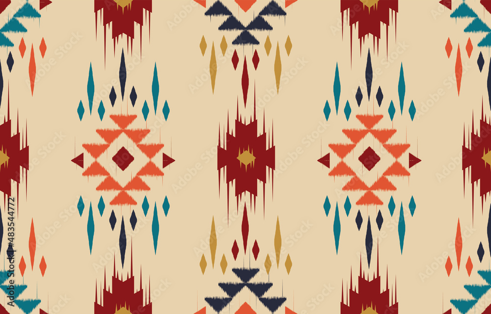Ethnic abstract ikat art. Seamless pattern in tribal, folk embroidery, and Mexican style. Aztec geometric art ornament print.Design for carpet, wallpaper, clothing, wrapping, fabric, cover, textile