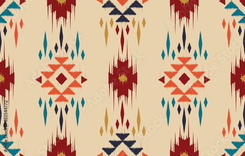 Ethnic abstract ikat art. Seamless pattern in tribal, folk embroidery, and Mexican style. Aztec geometric art ornament print.Design for carpet, wallpaper, clothing, wrapping, fabric, cover, textile