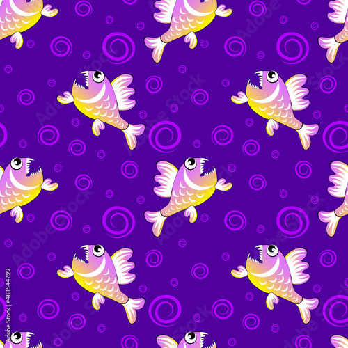 predatory evil piranha fish. Fabulous underwater world. Styling, cartoon style. Design element