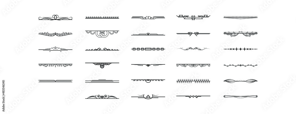 Set Black Simple Line Collection Doodle Border Elements Vector Design Style Sketch Isolated Illustration For Banner