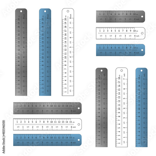 Metal and plastic straight rulers set vector illustration.