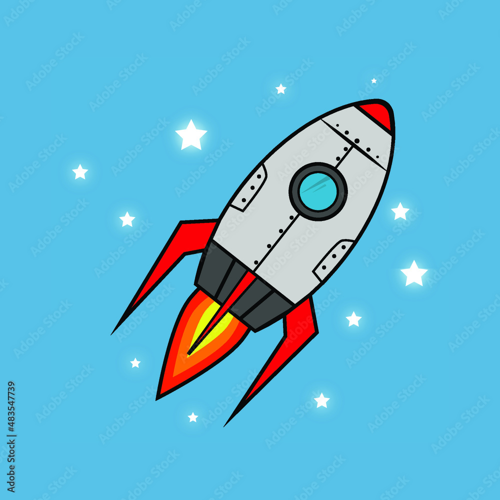 Naklejka premium rocket vector with stars and blue background