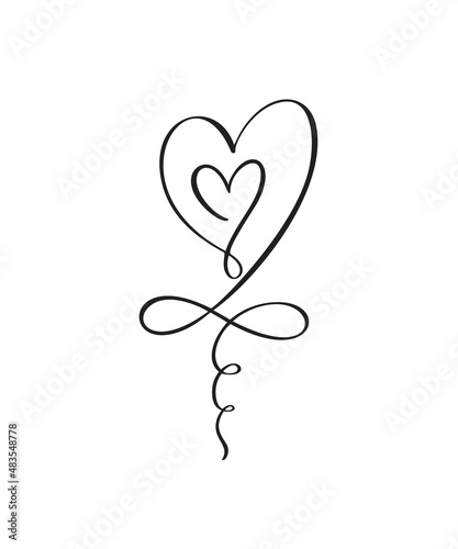 Two hearts with sign Infinity love forever Vector logo. Romantic symbol linked join, passion and wedding. Template for t shirt, card, poster. Design flat element of valentine day illustration