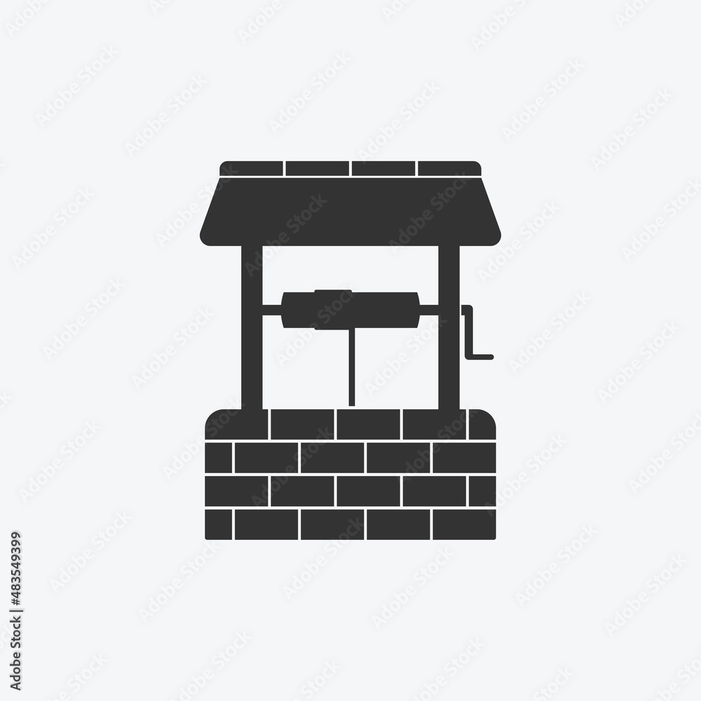 Water well icon isolated flat design vector illustration. Water well icon isolated flat design vector illustration.