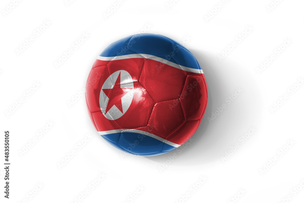 Obraz premium realistic football ball with colorfull national flag of north korea on the white background.