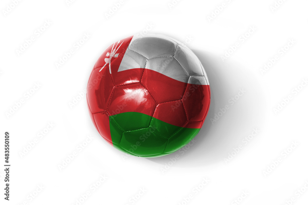 realistic football ball with colorfull national flag of oman on the white background.