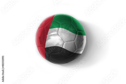 realistic football ball with colorfull national flag of united arab emirates on the white background.
