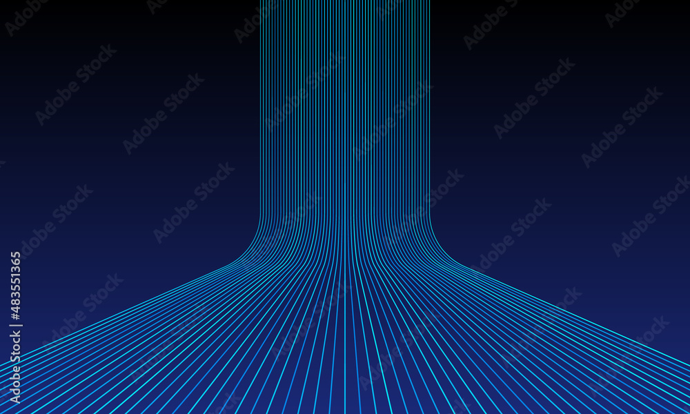 Blue lines rise up to horizon in dark background.