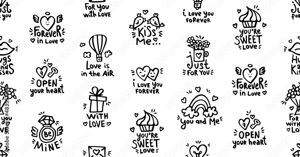 Seamless pattern with Happy Valentines Day. flat style. Typography set Seamless pattern with Happy Valentines Day. flat style. Typography set