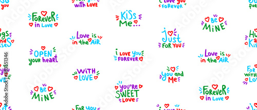 Seamless pattern with Happy Valentines Day. flat style. Typography set