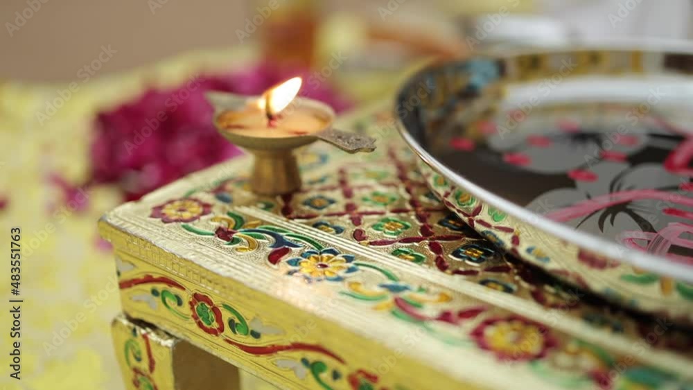 A Shot of a Puja Thali at an Indian Wedding in New Delhi,India
A Shot of a Puja Thali at an Indian Wedding in New Delhi,India