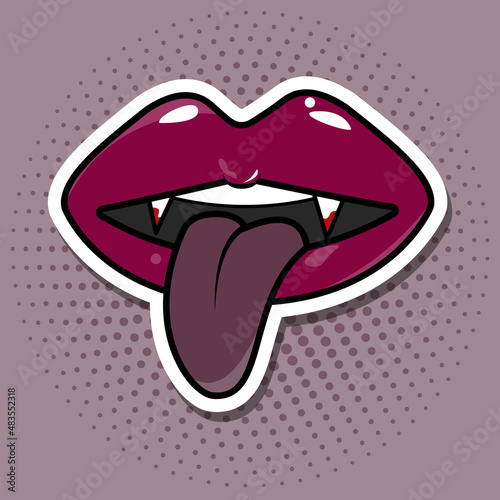 Vampire lips sticker in flat style.