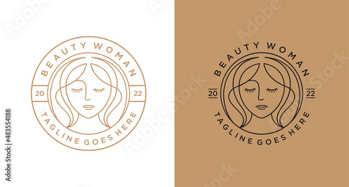 beauty woman long hair logo for salon or cosmetic product with line art style