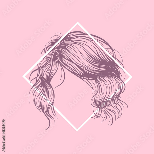 Fashion woman hairstyle in square frame. Hand drawn vector illustration