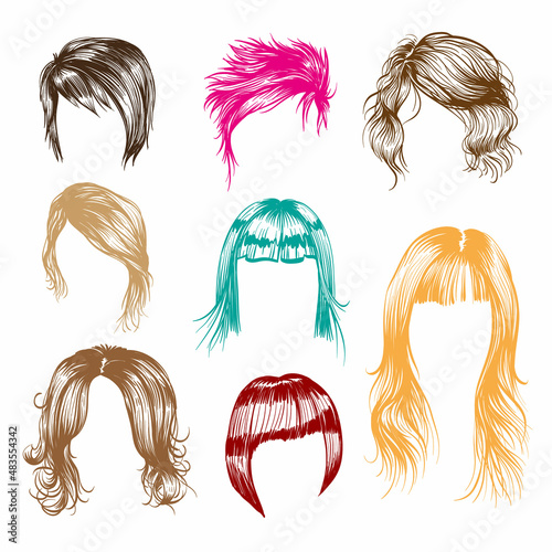 Fashion woman hairstyle set. Hand drawn vector illustration