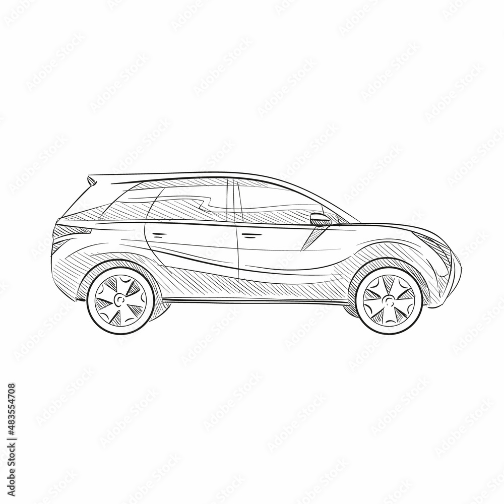 Car hand drawn sketch abstract vector design concept set
