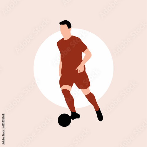 Foto Football player - Man playing football on a light background and white circle -