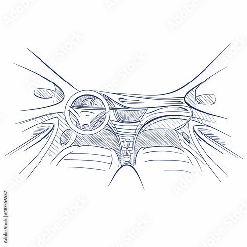 Hand drawn sketch car interior abstract vector design concept