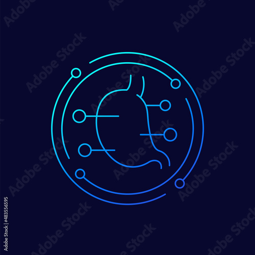 gastroenterology icon with a stomach, linear design