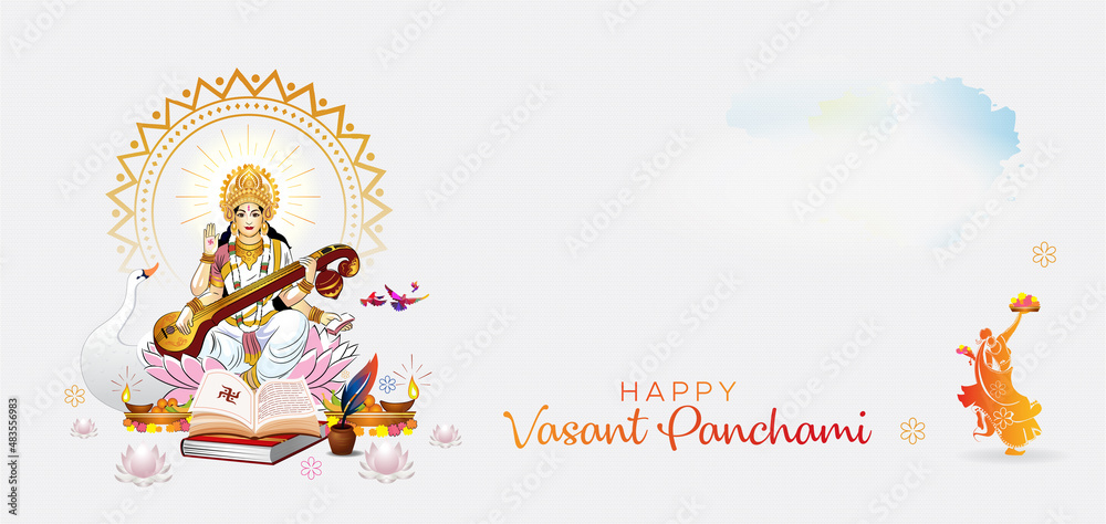 Goddess of Wisdom Saraswati for Vasant Panchami India Festival Background  Stock Vector  Illustration of music saraswati 209612282