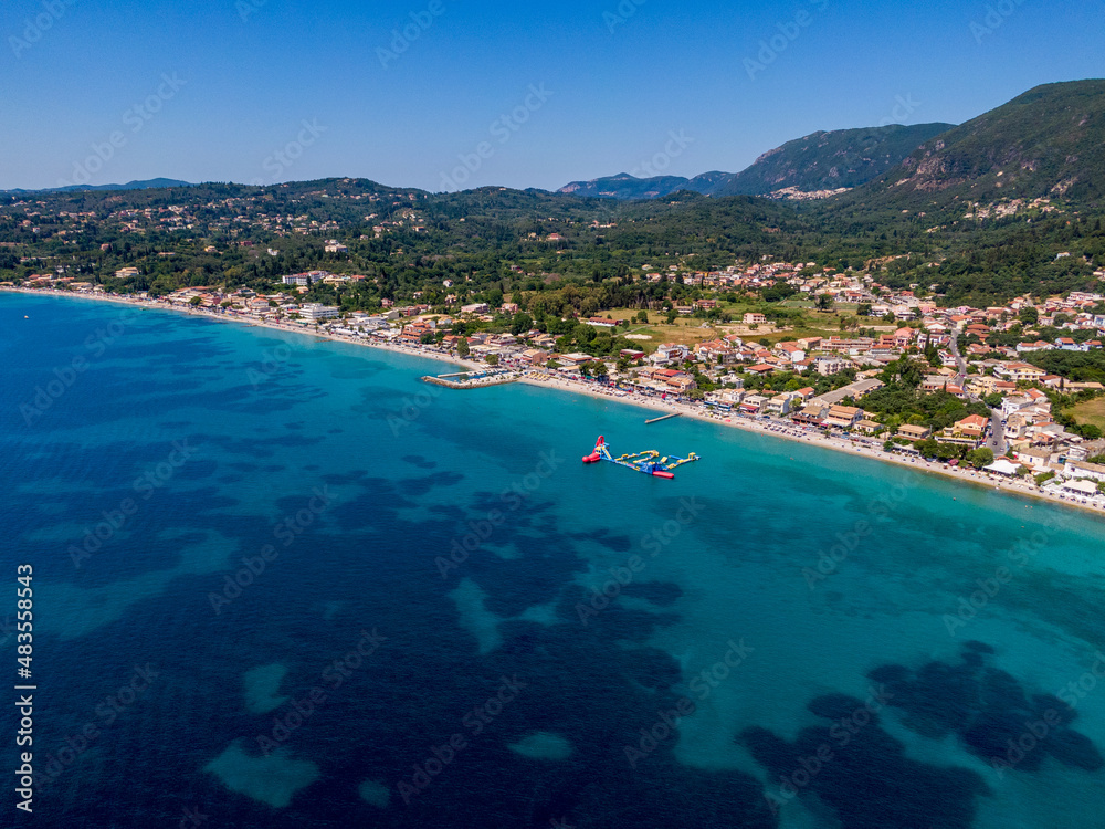 Aerial drone view of famous ipsos in  corfu island greece