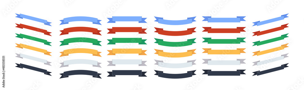 A plate for text in the form of a ribbon. Multicolored set of vector ribbons. flat illustration