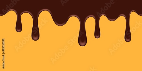 Melted chocolate seamless. Seamless dripping melted dark or milk chocolate. Vector illustration