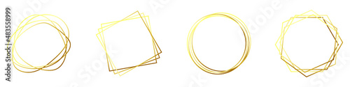 Gold polygonal frames. Abstract thin linear frames. Vector illustration. Luxury geometric frames isolated on white.