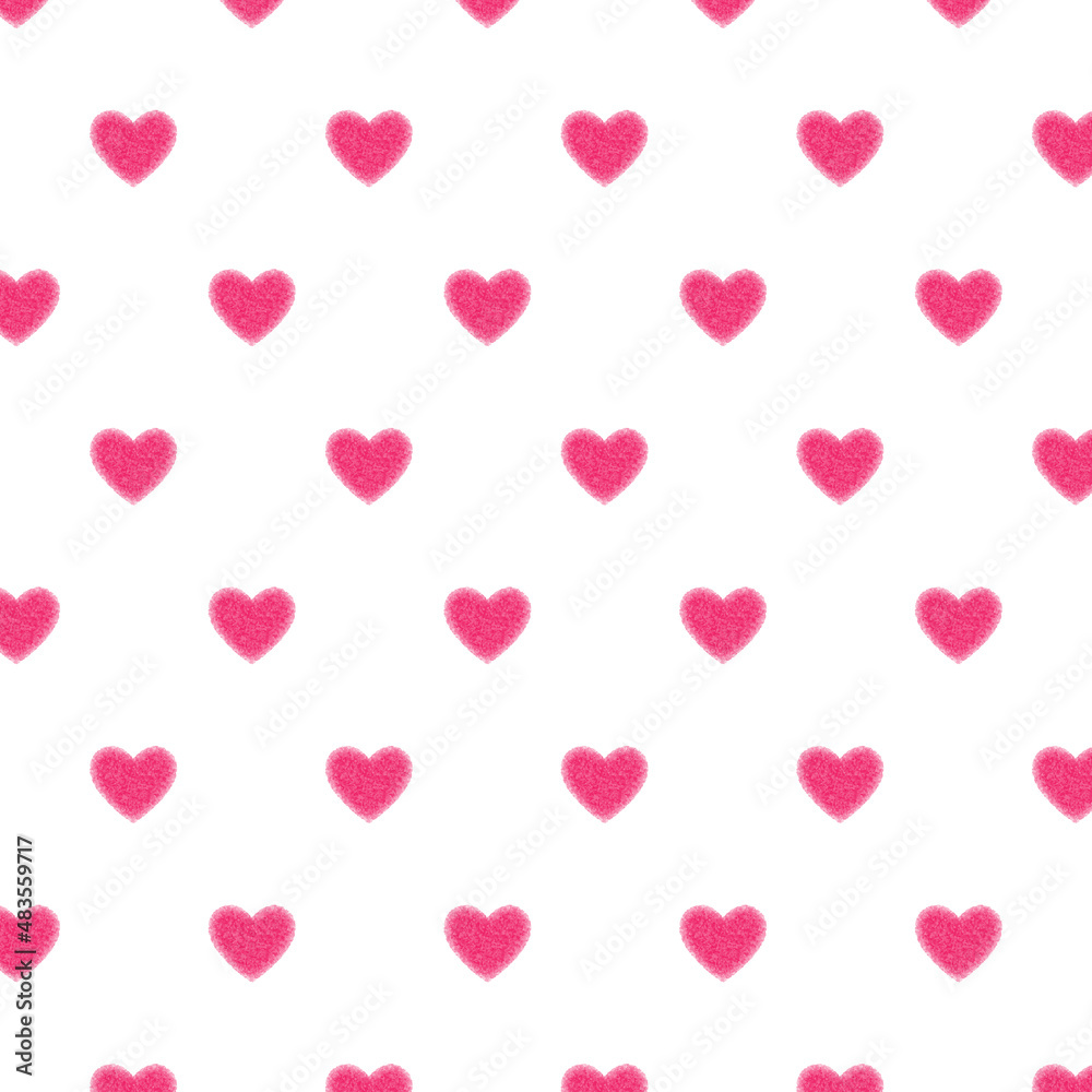 Seamless heart pattern. Hand painted pastel crayon. Grunge background. Valentines day, wedding, baby shower graphic element. Romantic texture. Background with pink hearts.