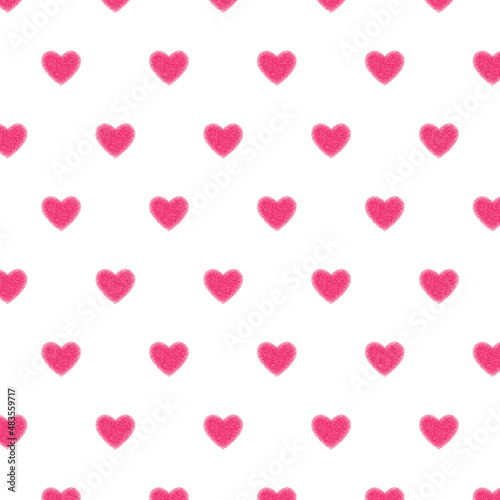 Seamless heart pattern. Hand painted pastel crayon. Grunge background. Valentines day, wedding, baby shower graphic element. Romantic texture. Background with pink hearts.
