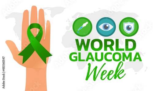 World glaucoma week. Vector banner, poster, flyer, greeting card for social media with text World glaucoma week second full week in march. Illustration with green ribbon, 