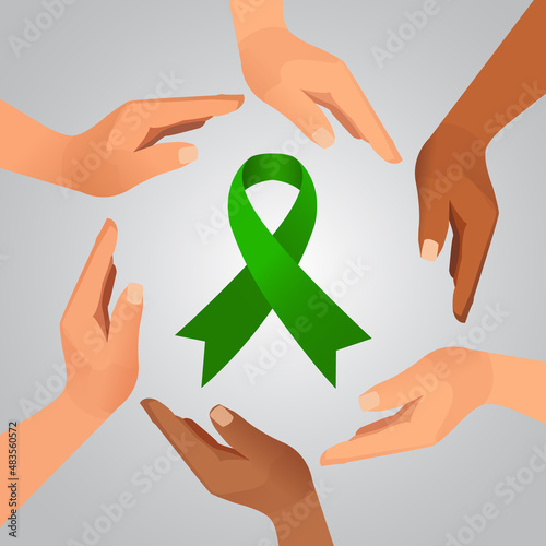 World glaucoma week. Vector banner, poster, flyer, greeting card for social media with text World glaucoma week second full week in march. Illustration with green ribbon, 