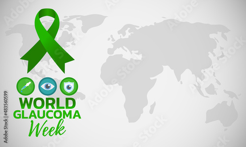 World glaucoma week. Vector banner, poster, flyer, greeting card for social media with text World glaucoma week second full week in march. Illustration with green ribbon, 