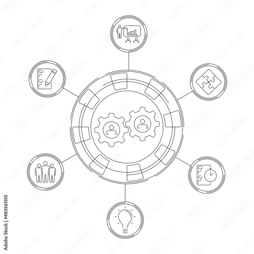Vector infographic design template. Business concept with process options. Planning, mechanisms, teamwork, search and implementation of ideas. The structure of the business model. Vector infographic design template. Business concept with process options. Planning, mechanisms, teamwork, search and implementation of ideas. The structure of the business model.