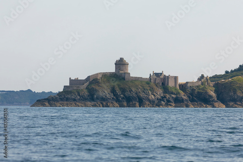 Fort La Latte near Saint Cast le Guildo  on Brittany coast from the sea or with sunset photo