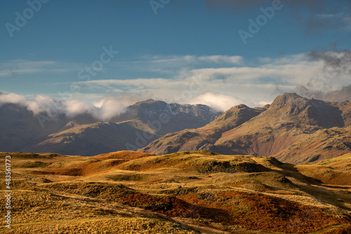 The Langdale Pikes in the English Lake District on a sunny day in winter