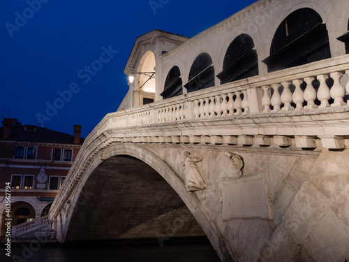 Rialto Bridge or Ponte die Rialto in Venice, Italy, Illuminated at Night